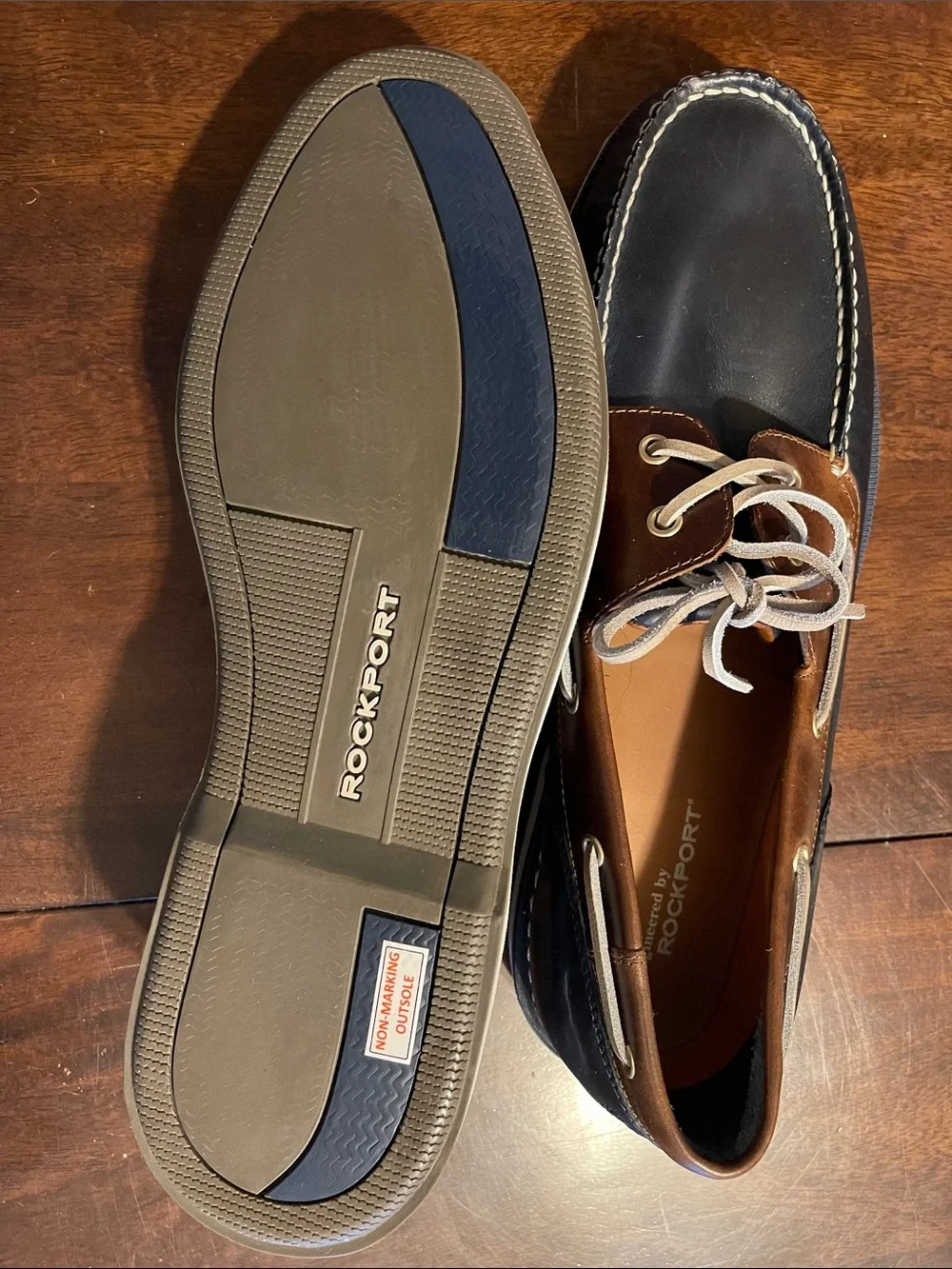 Rockport Men’s Navy and Brown Leather Boat Shoes